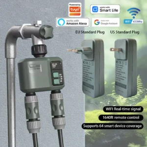 בקר השקיה חכם לגינה עם WiFi ו-2 יציאות - עובד עם אפליקציית Tuya