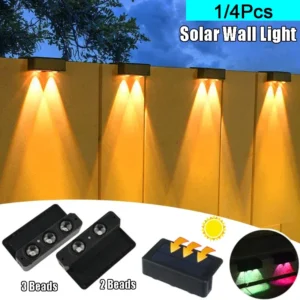 מנורת קיר סולארית LED לגדר, חצר וגינה, עמידה למים