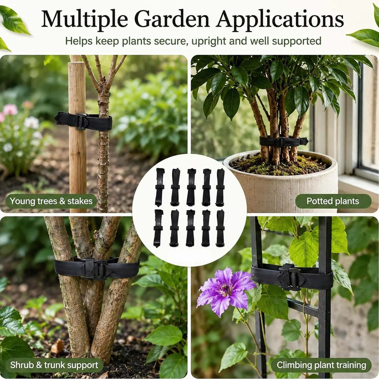 10 יחידות רצועות גומי מתכווננות לקשירת ותמיכת עצים – תמונה 4