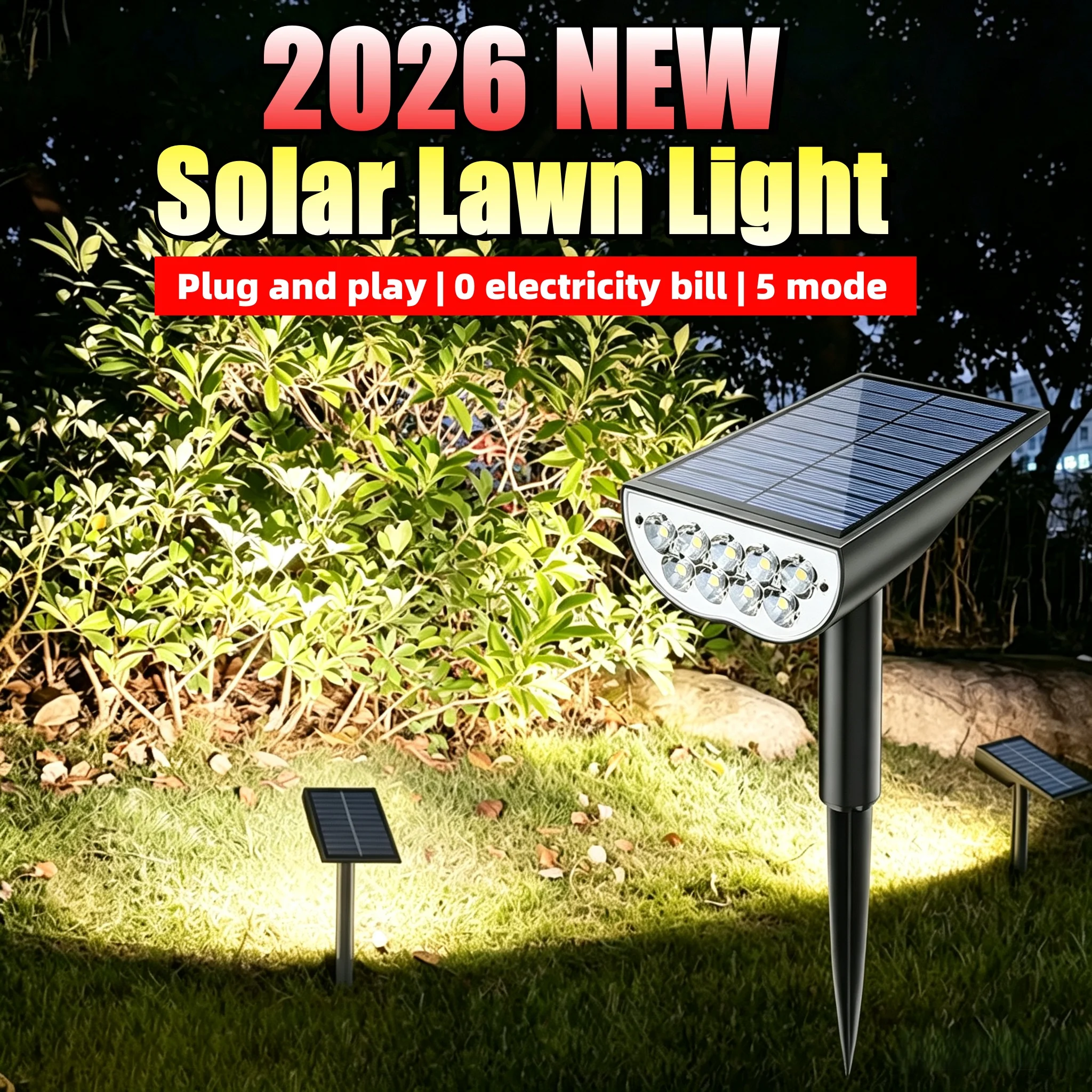 זרקור נוף סולארי 9 נורות LED, 5 מצבי תאורה, עמיד למים IP65